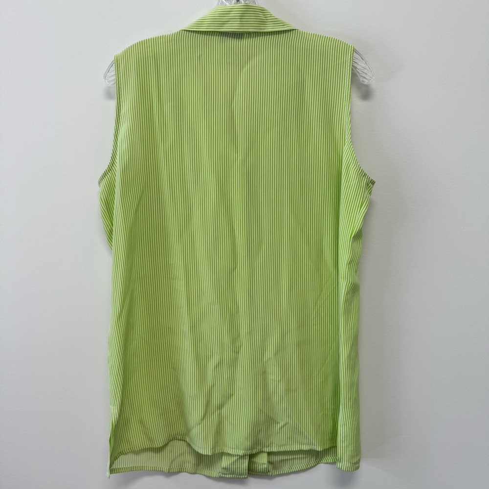 Tess Vintage 100% Silk Green Striped Sleeveless Collared Button Down Size M - Picture 4 of 11